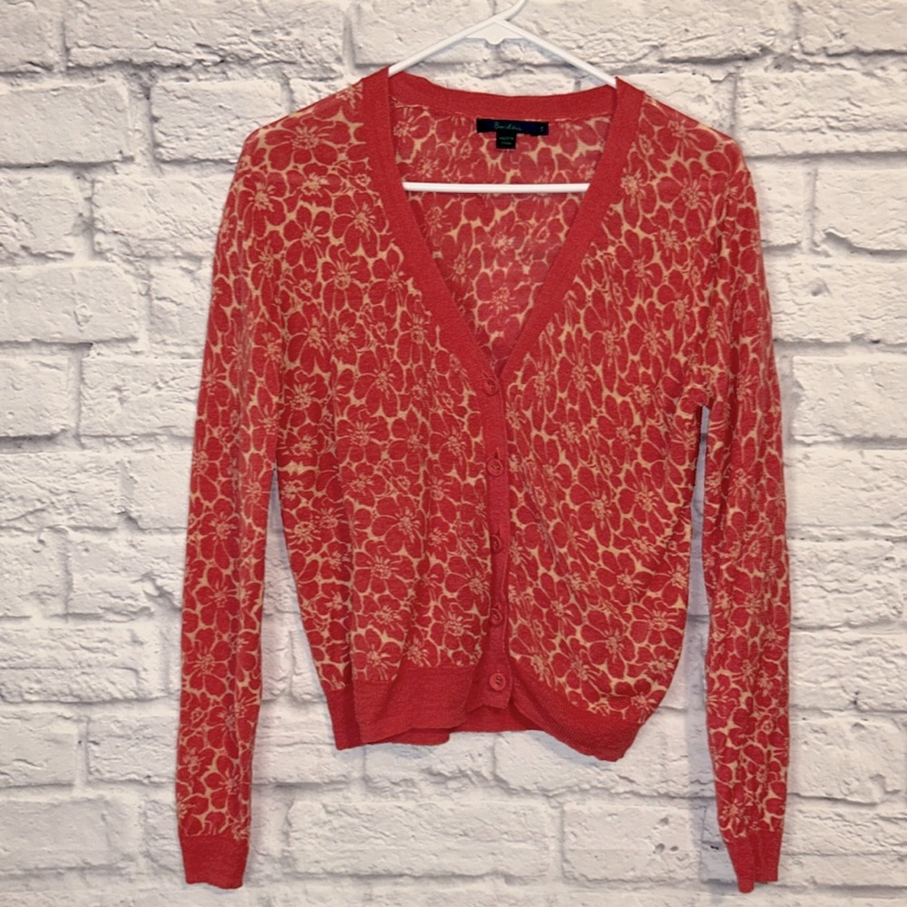 Boden Red and Cream Floral Cardigan